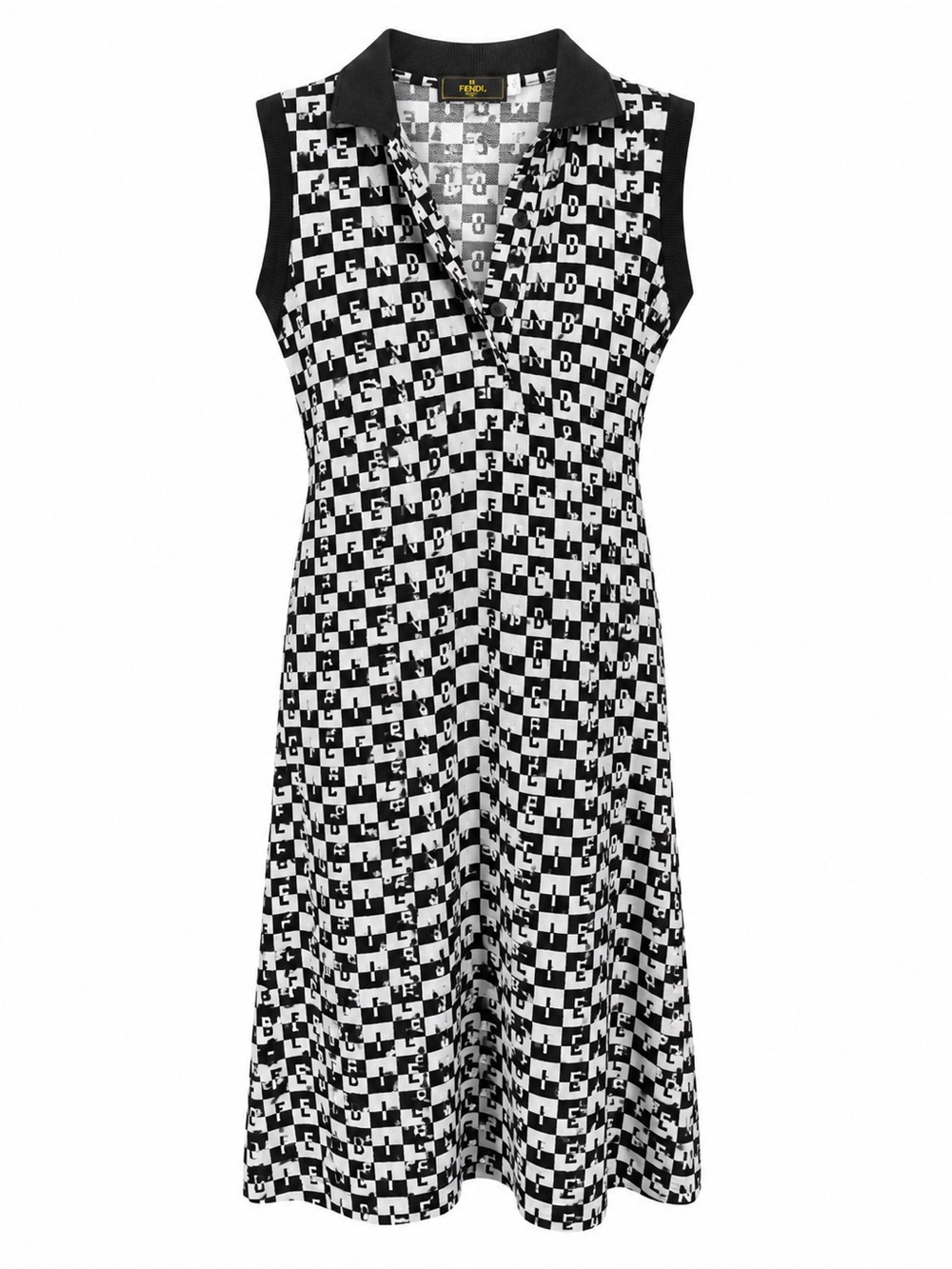 Fendi Vintage Logo Monogram Sleeveless Polo Midi Dress Black White Size 44